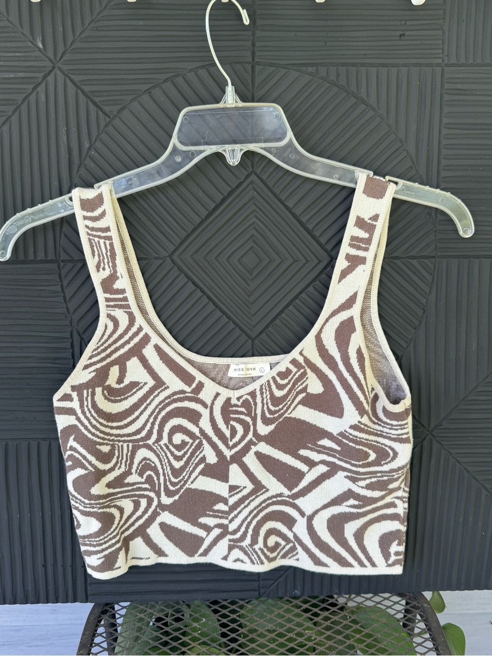 Brown & Cream Swirl Knit Crop Tank Miss Love
